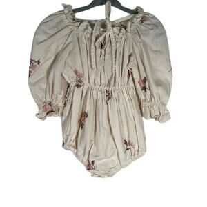 Monbebe Baby Girls Embroidery Puff Sleeve Bubble Romper S Cream